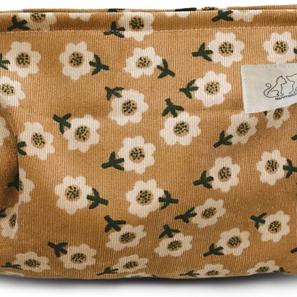 Women Floral Corduroy Canvas Travel Makeup Bag Cosmetic Pouch Purse Organizer, K